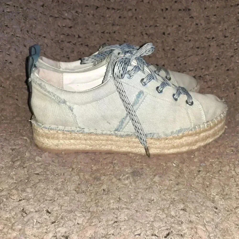 SAM EDELMAN-Carleigh Blue Chambray Denim Lace Up Espadrilles-Sz 8-Excellent